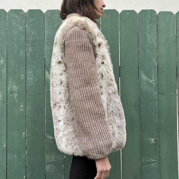 Vintage Faux Fur Knit Sleeve Coat Bohemian Retro - Picture 2 of 7